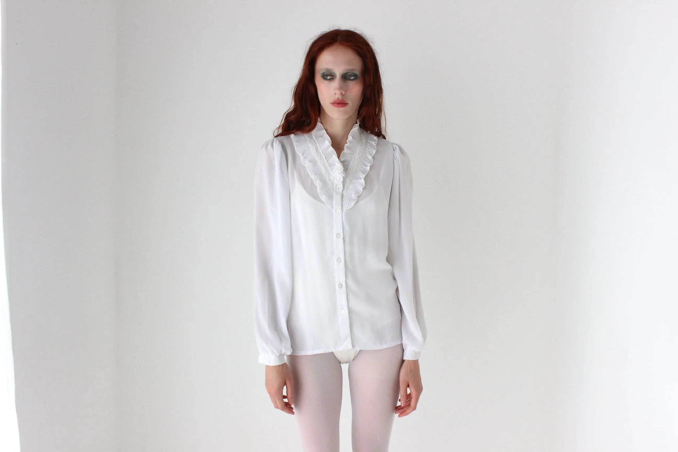80s Edwardian Ruffle Collar Blouse