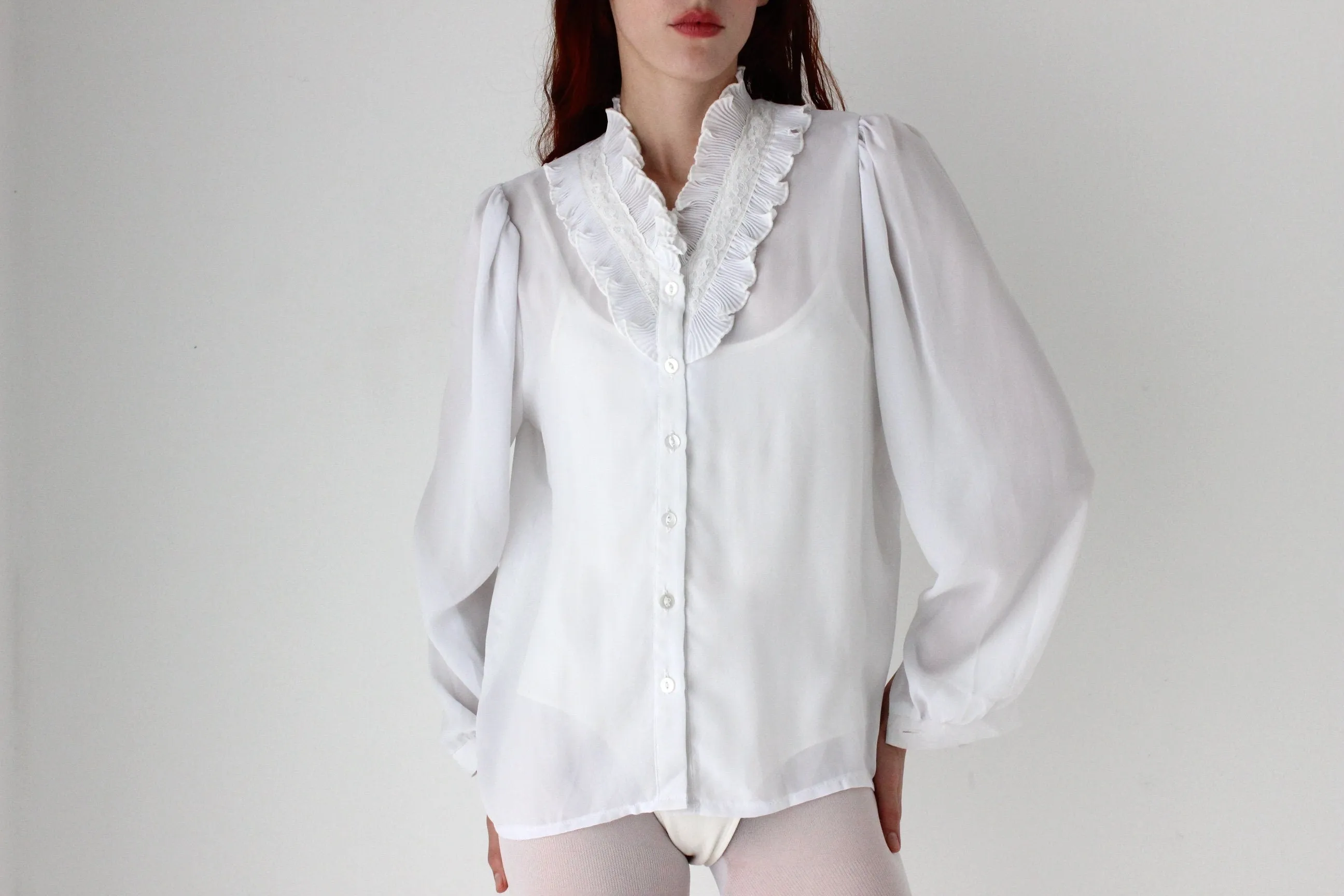 80s Edwardian Ruffle Collar Blouse