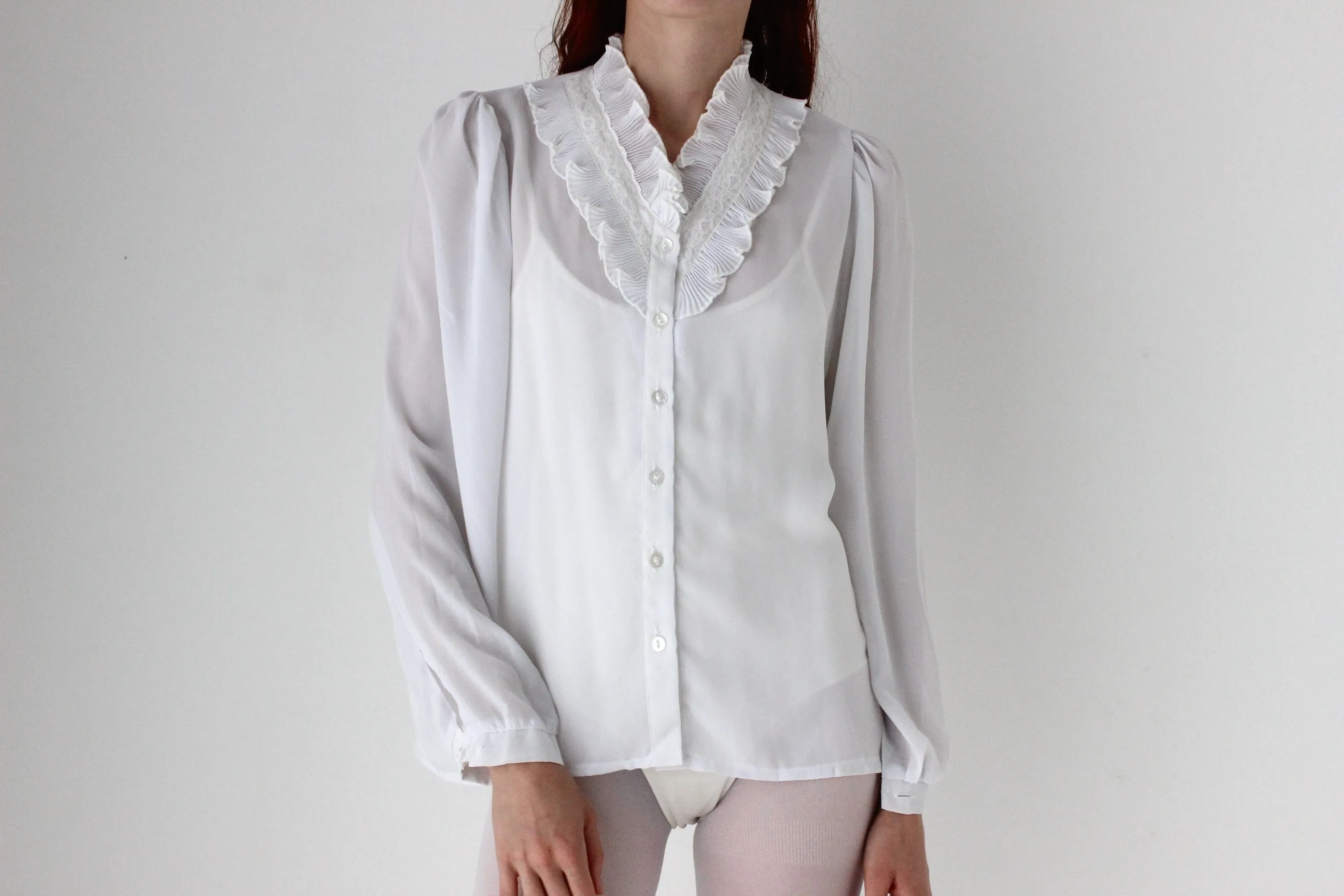 80s Edwardian Ruffle Collar Blouse