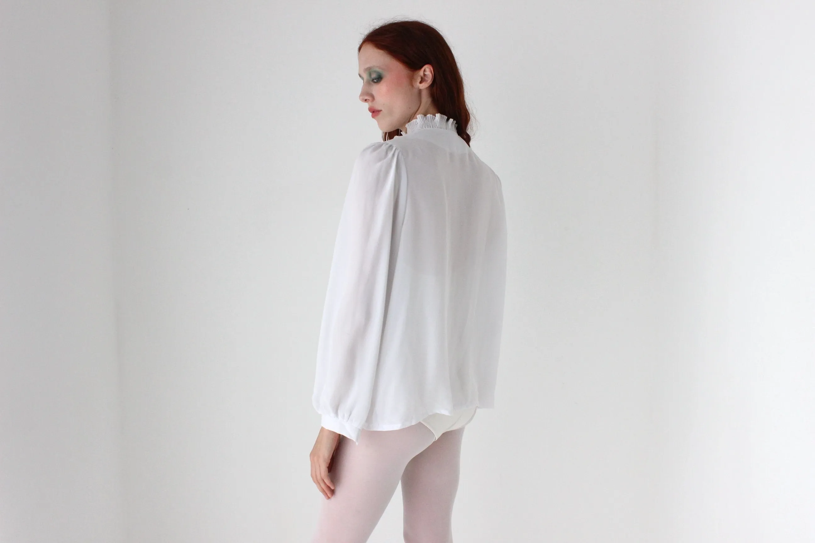 80s Edwardian Ruffle Collar Blouse