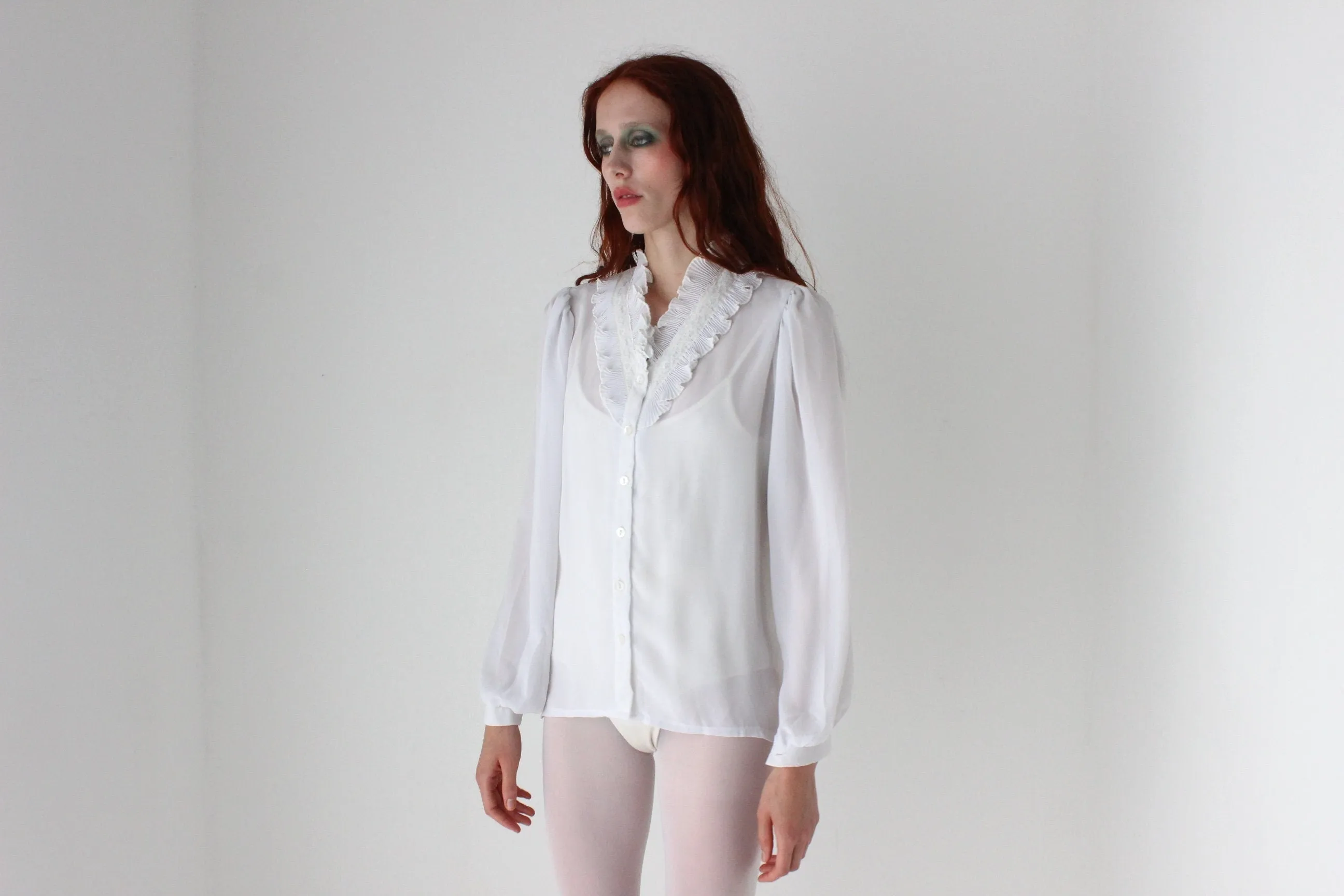 80s Edwardian Ruffle Collar Blouse