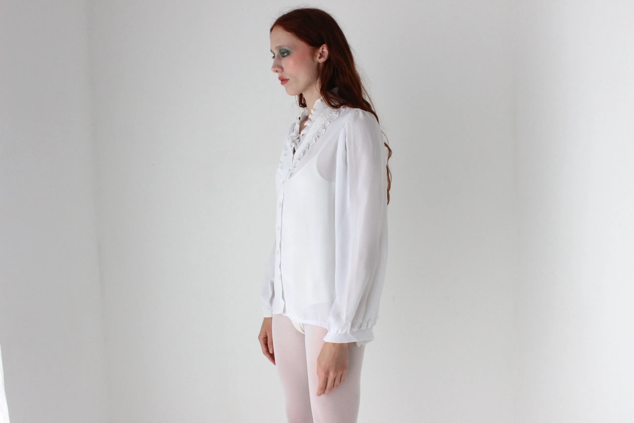 80s Edwardian Ruffle Collar Blouse