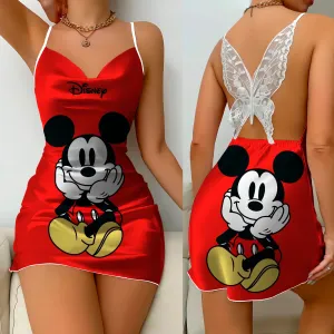 Backless Dress Sexy Satin Minnie Mouse Bow Knot Mini Summer