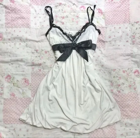 Cyflymder summer inspo Sweet Korean Aesthetic Y2K Women Dress Classic Halter Bow Girl Tide Cute Sundress Casual Harajuku Vintage Slim Chic Frock Mini