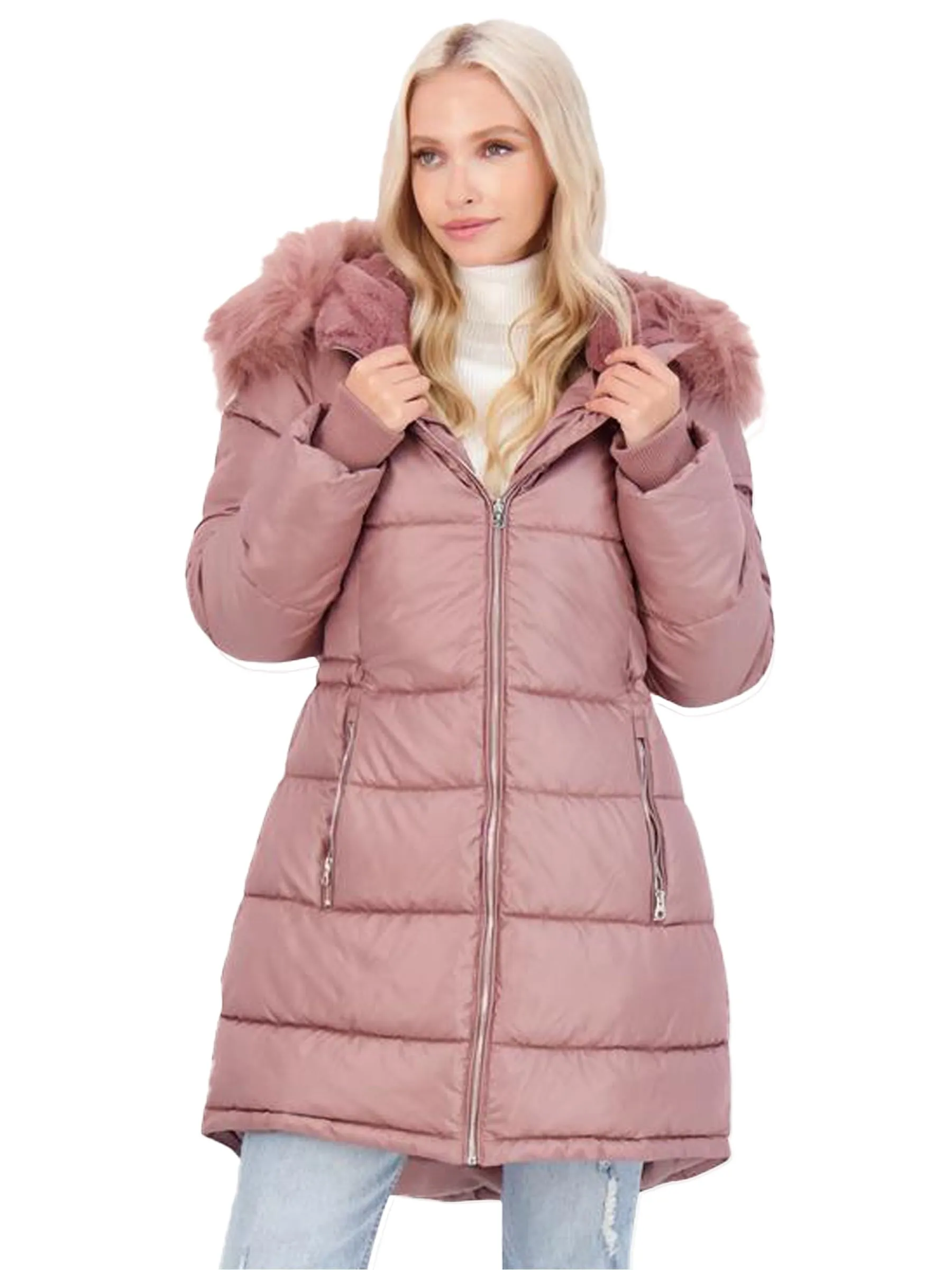 Jessica Simpson Puffer Coat For Women - Quilted Winter Coat w/ Faux Fur Hood