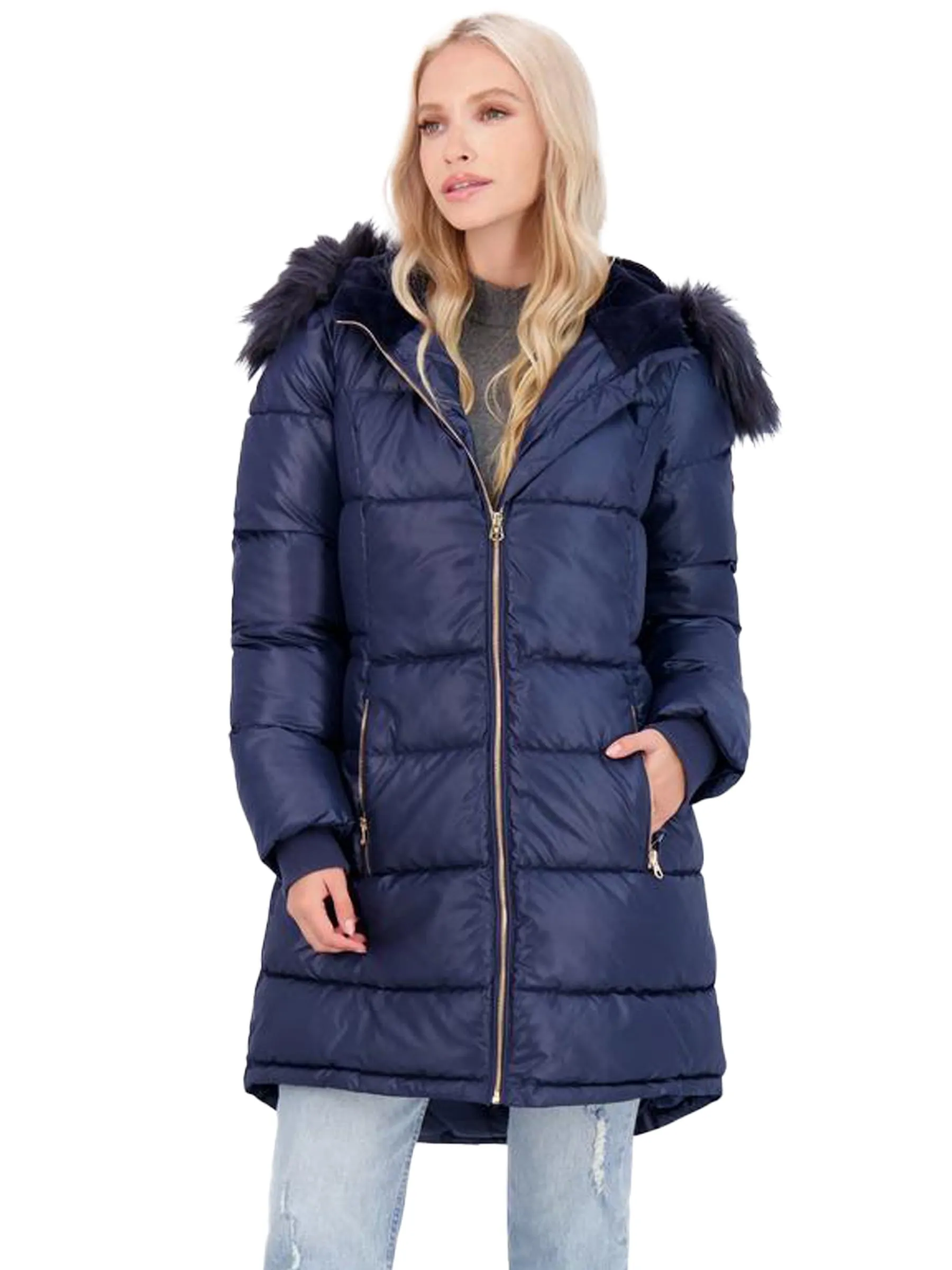 Jessica Simpson Puffer Coat For Women - Quilted Winter Coat w/ Faux Fur Hood