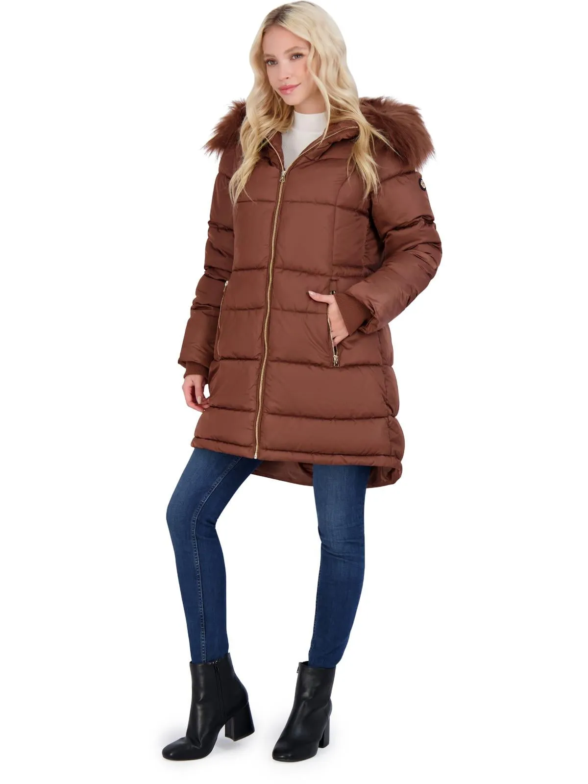 Jessica Simpson Puffer Coat For Women - Quilted Winter Coat w/ Faux Fur Hood