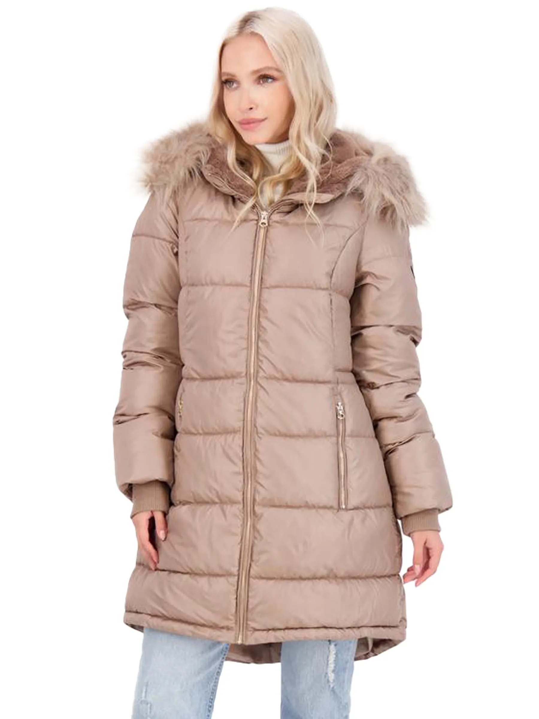 Jessica Simpson Puffer Coat For Women - Quilted Winter Coat w/ Faux Fur Hood