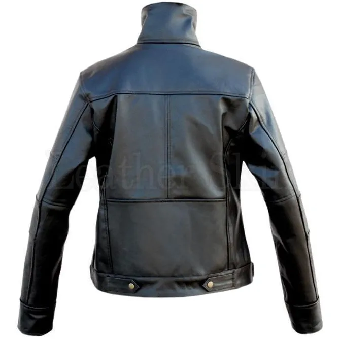 Leather Skin Unisex Long Collar Black Premium Genuine Leather Jacket