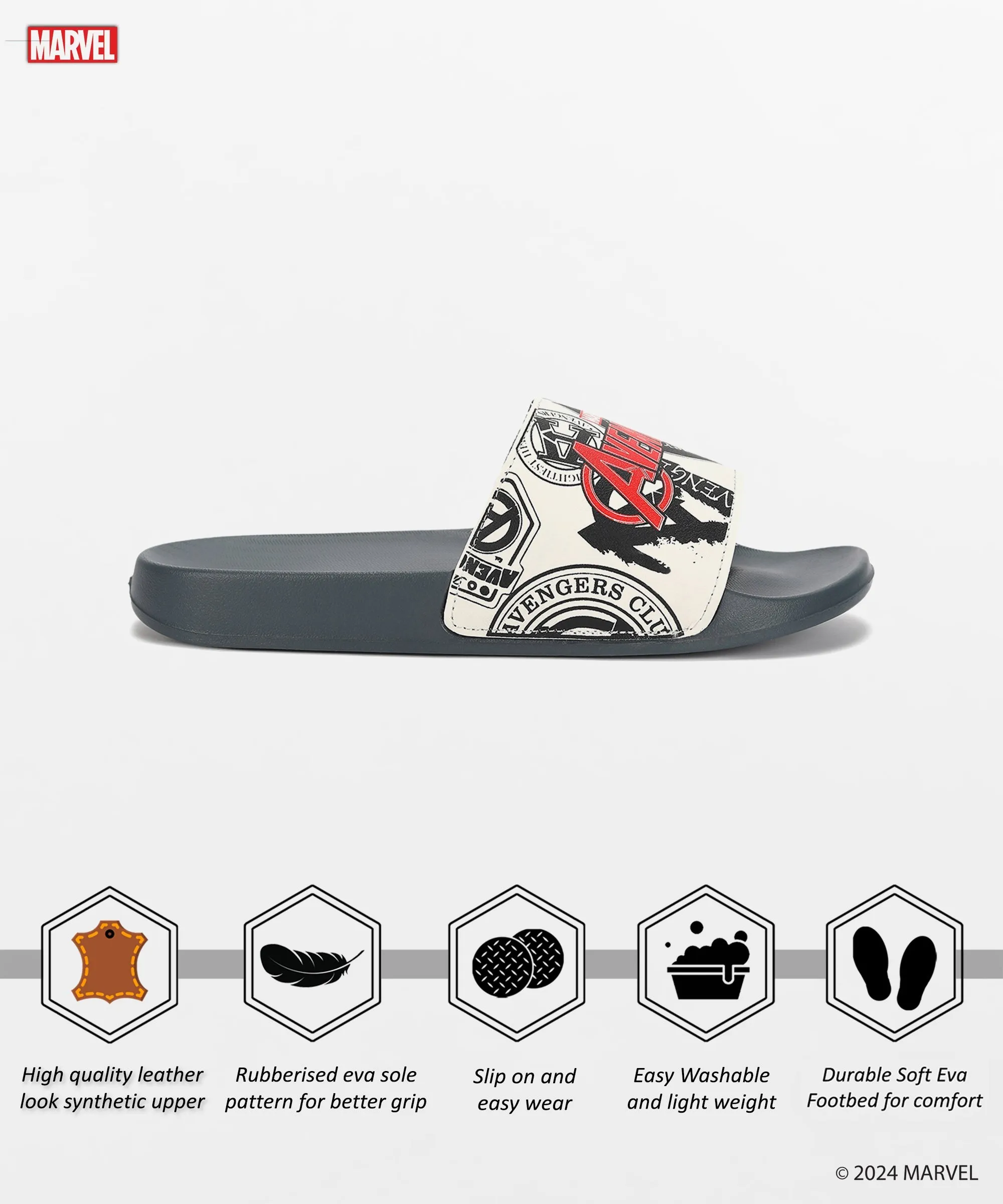 Marvel Avengers' EVMK10921 Men's White Sliders | Trendy Sliders with Cushioned & Durable Anti-Skid Construction | Waterproof & Lightweight, Perfect for Everyday Casual Wear