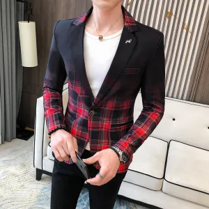 Mens Plaid Suit Slim Fit Blazer