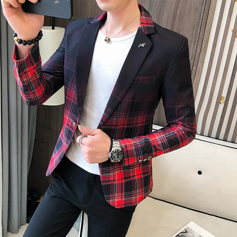 Mens Plaid Suit Slim Fit Blazer