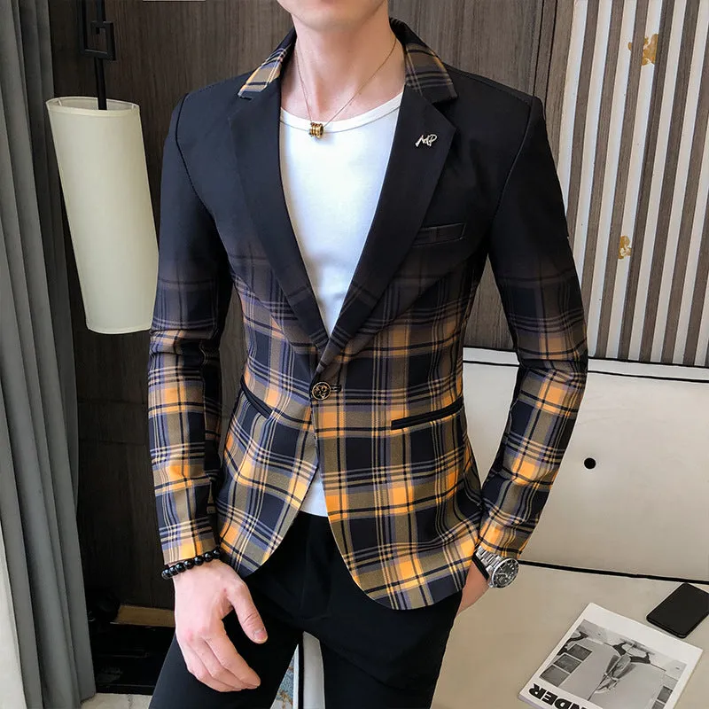 Mens Plaid Suit Slim Fit Blazer