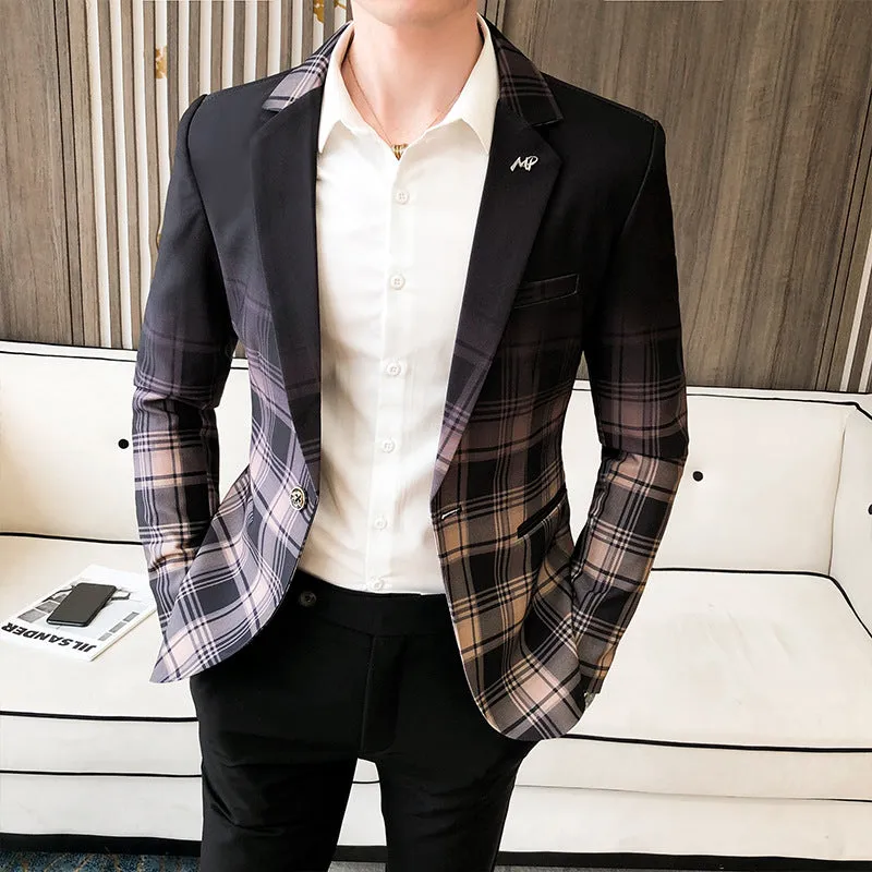 Mens Plaid Suit Slim Fit Blazer