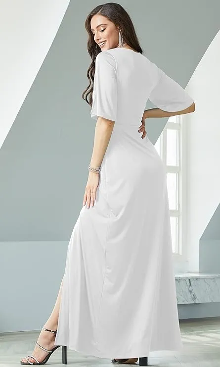 NEW Retails $80 koh koh Womens Long Short Sleeve V-Neck Sexy Slimming Casual Summer Maxi Dress White Sz 2X