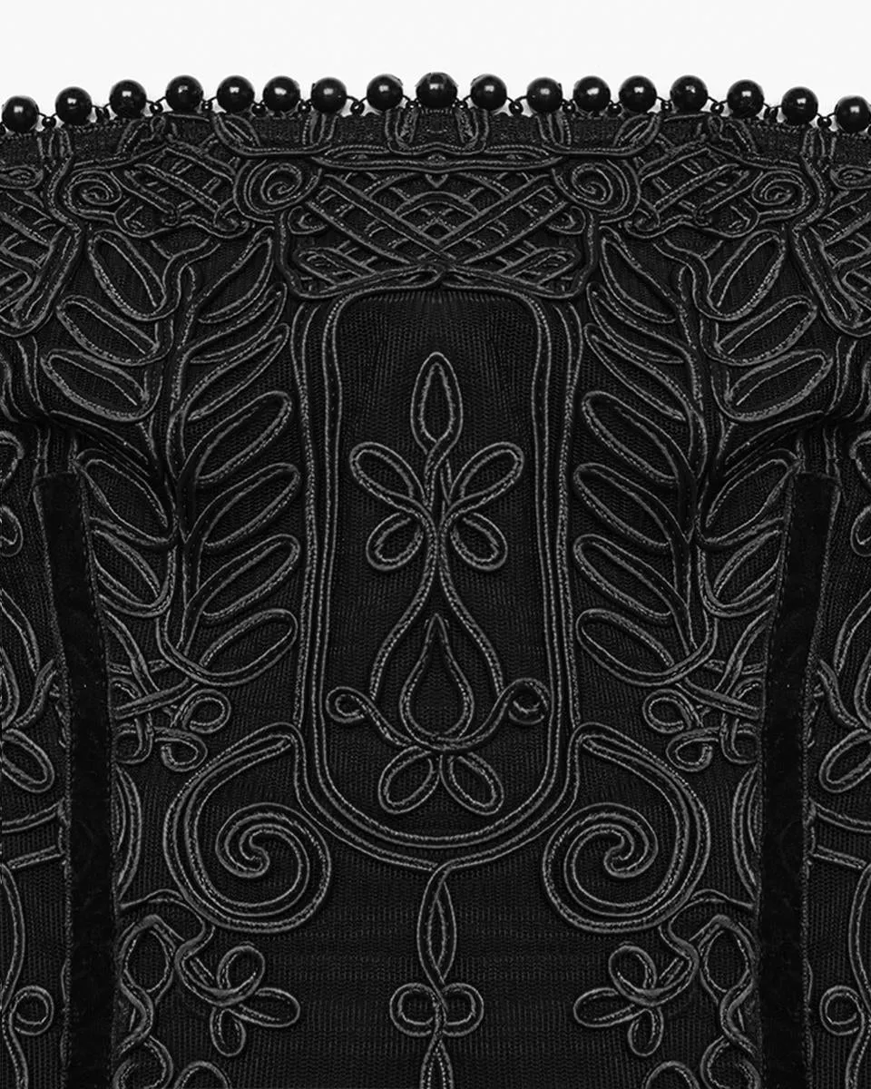 Punk Rave Womens Long Gothic Mesh Strapless Dress With Embroidered Lace