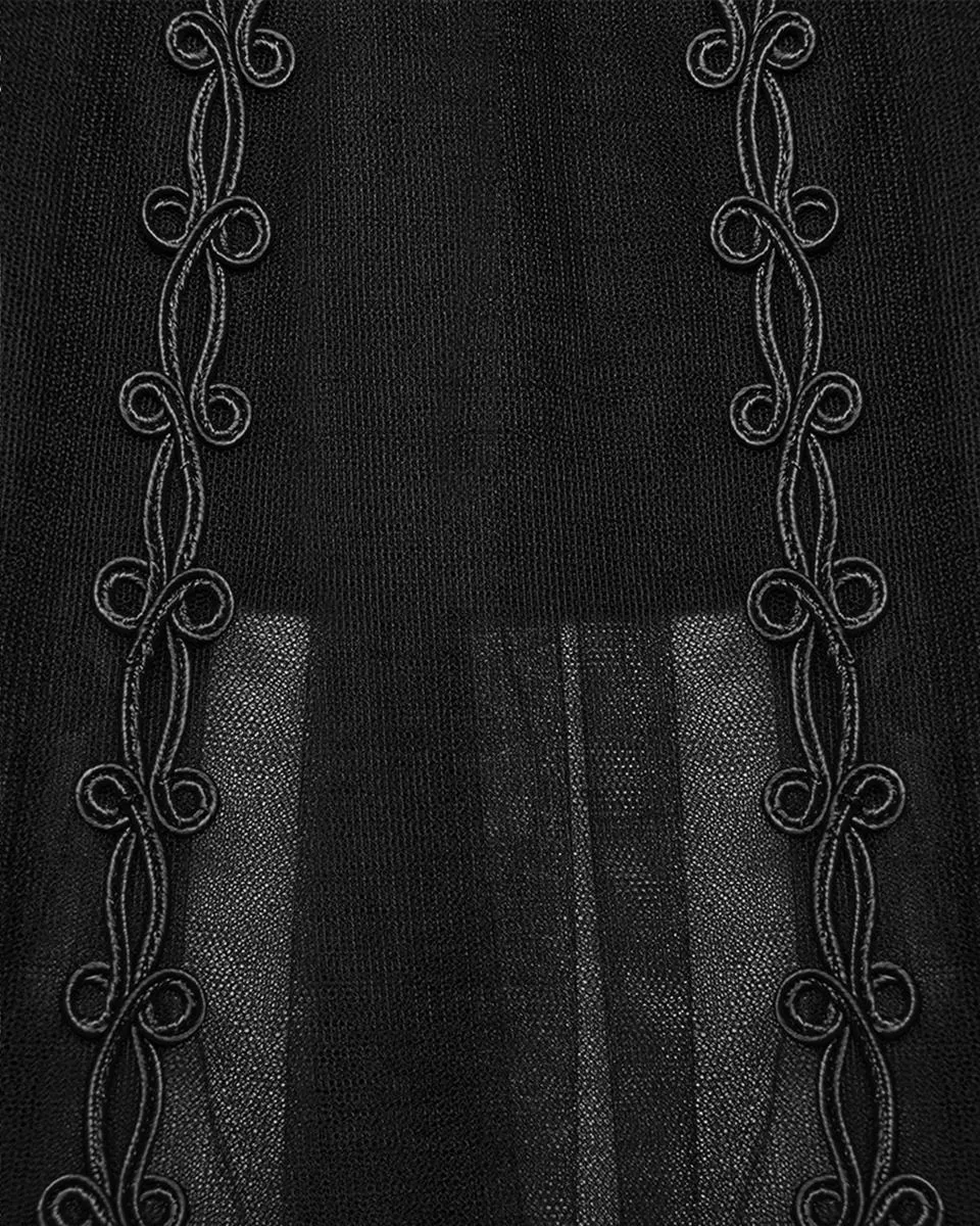 Punk Rave Womens Long Gothic Mesh Strapless Dress With Embroidered Lace
